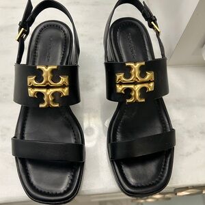 Tory Burch Black Sandals with Gold Emblem